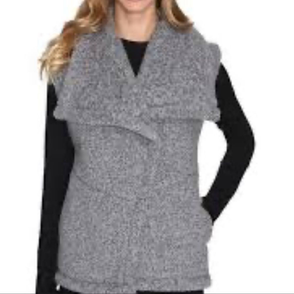 Lucy Hatha Sherpa Vest Womens In Gray Lightweight Wrap Shawl Collar Size Medium